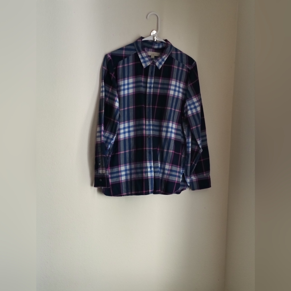 LOFT Shirt Women LP Blue and Pink Casual Academia Shacket Rodeo Cowgirl Fall Y2K